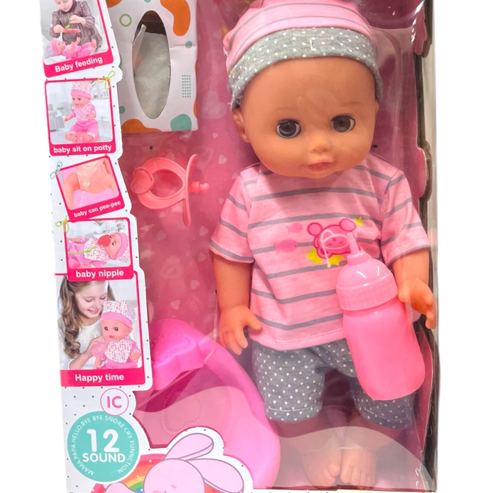 BABY DOLL WITH 12 SOUNDS 14 INCH WITH ACCESSORIES PRETEND GAME