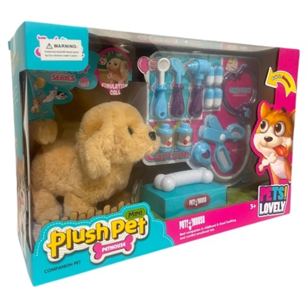 ELECTRONIC CUTE MINI PLUSH PET DOG PETHOUSE WITH ACCESORIES TOY FOR GIRLS AND TODDLERS 2 BATTERIES AA (NOT INCLUDED)