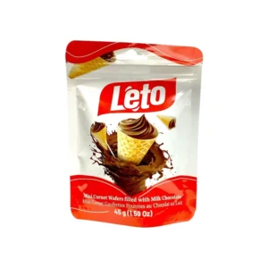 LETO MINI CORNET WAFERS FILLED WITH MILK CHOCOLATE 20 CT NET 1.59 OZ UPC 810153910237