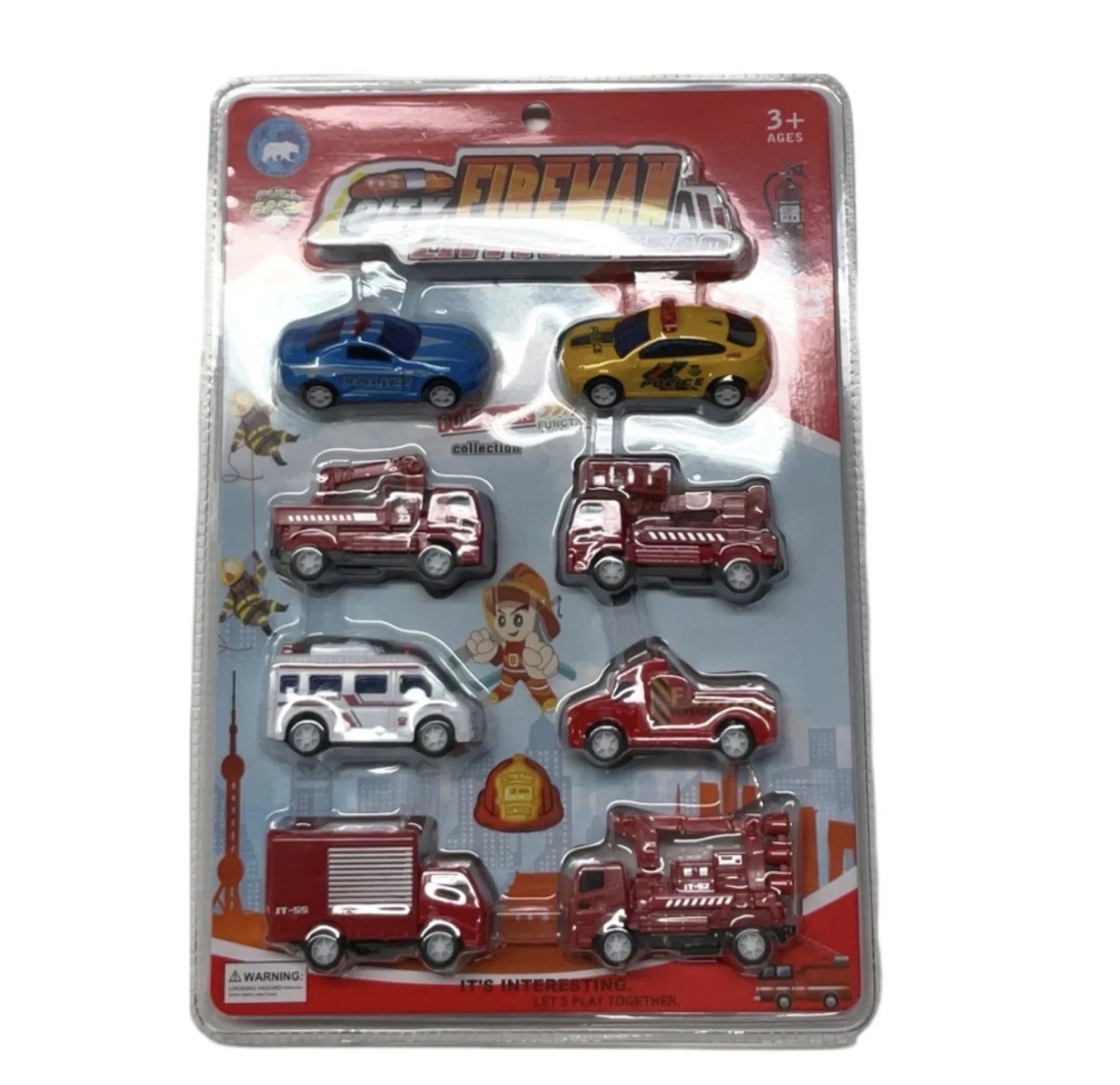 CITY FIREMAN PULL BACK CARS 8PCS UPC 689756857870